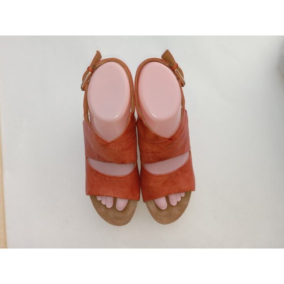 Sofft Corrina Latte Orange Red Embroidered Flowers Cork Wedge Sandals Size 6.5M - Picture 6 of 14